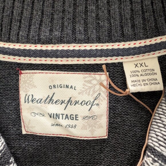 ORIGINAL WEATHERPROOF VINTAGE Sweater Men's 2XL Gray Fair Isle 1/4 Zip Mock Neck - Picture 7 of 12